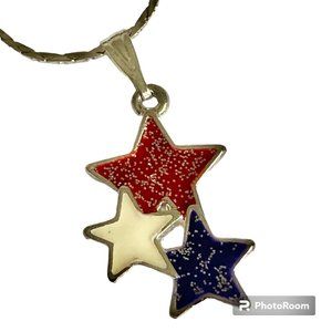 USA American Star Necklace Silver Plated 18" Patriotic July 4th Independence Day
